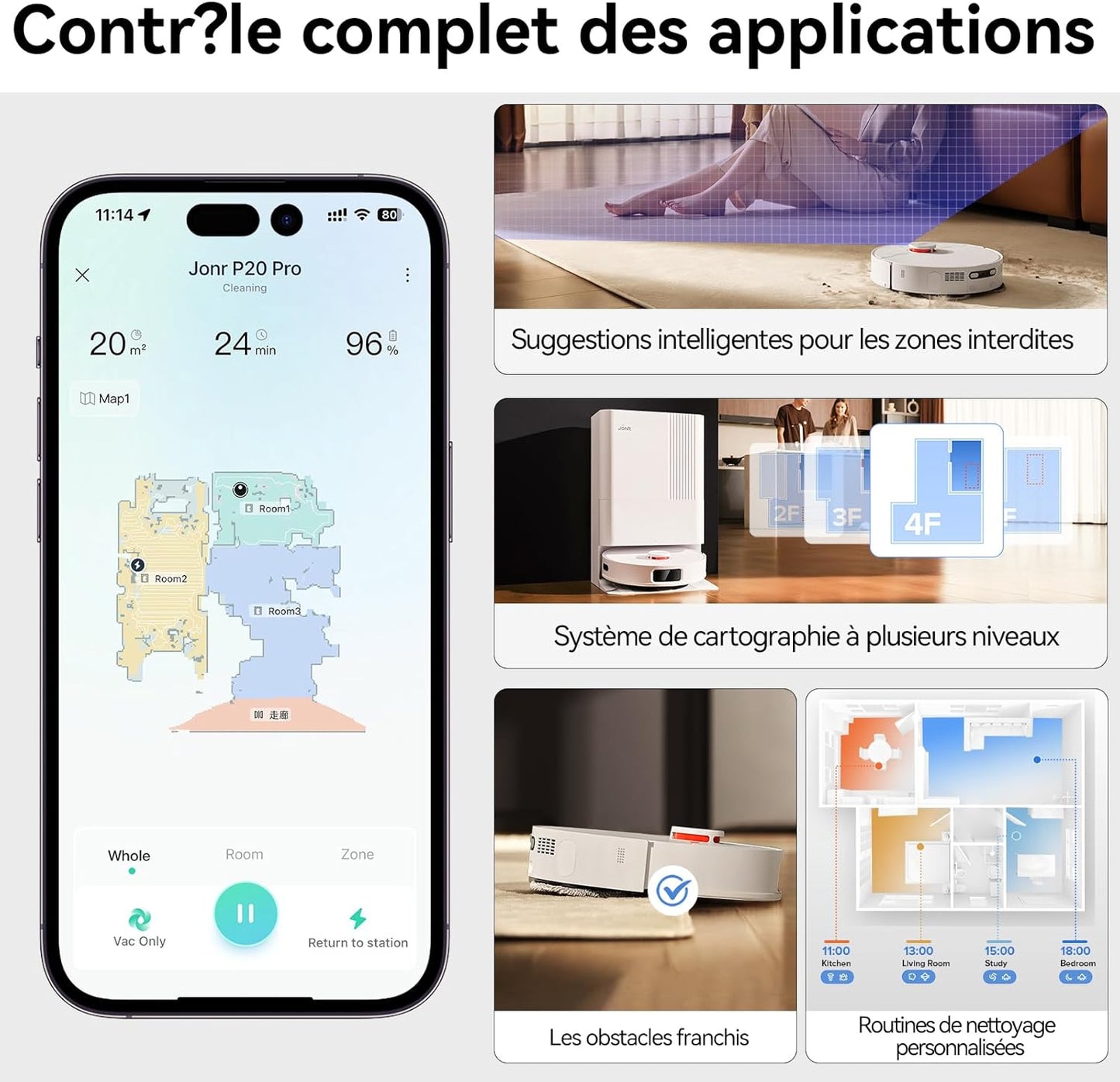 Robot Aspirateur Laveur ONR P20 Pro : Station Tout-en-Un & Nettoyage des Bords Révolutionnaire