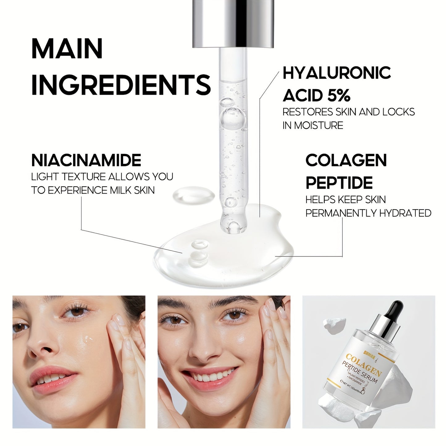 Sérum Raffermissant aux Peptides Végétaux & Niacinamide - Hydratation Intense (45ml)