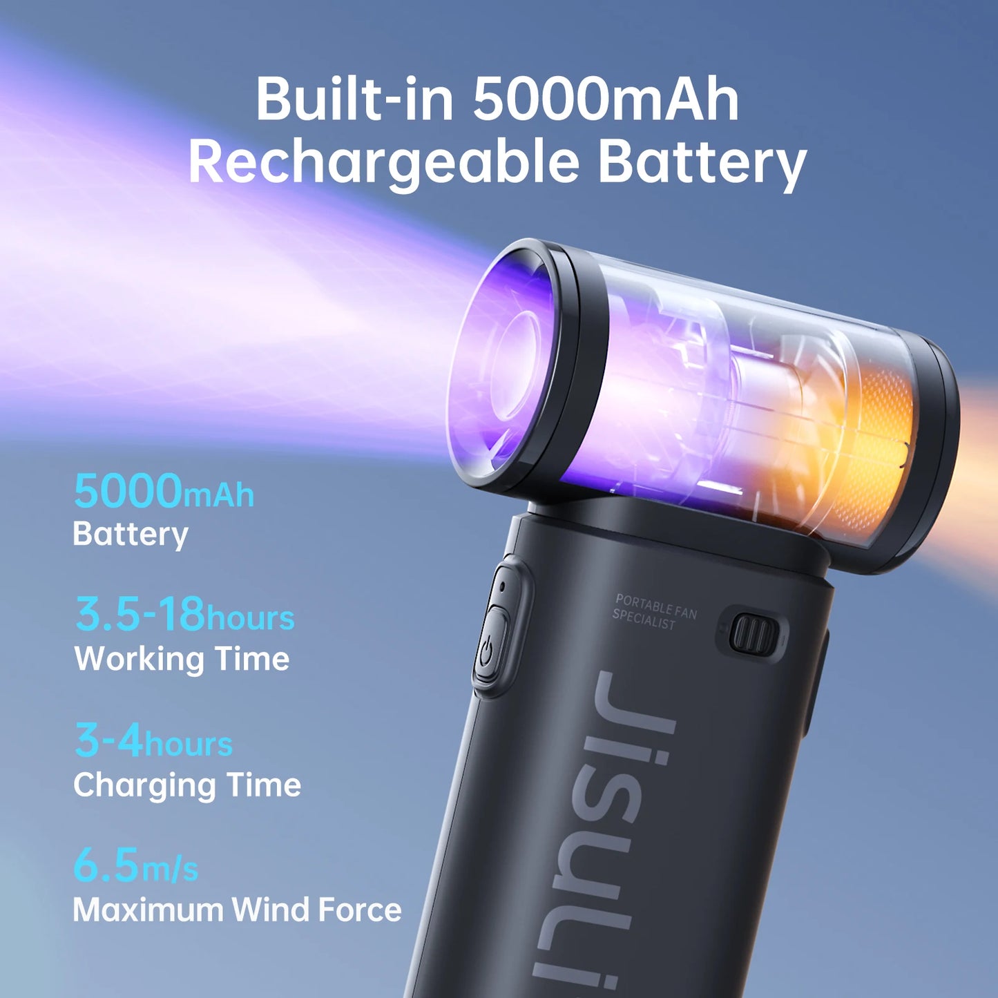 Mini Ventilateur Turbo Portable JISULIFE - Vent Puissant & 22h d'Autonomie