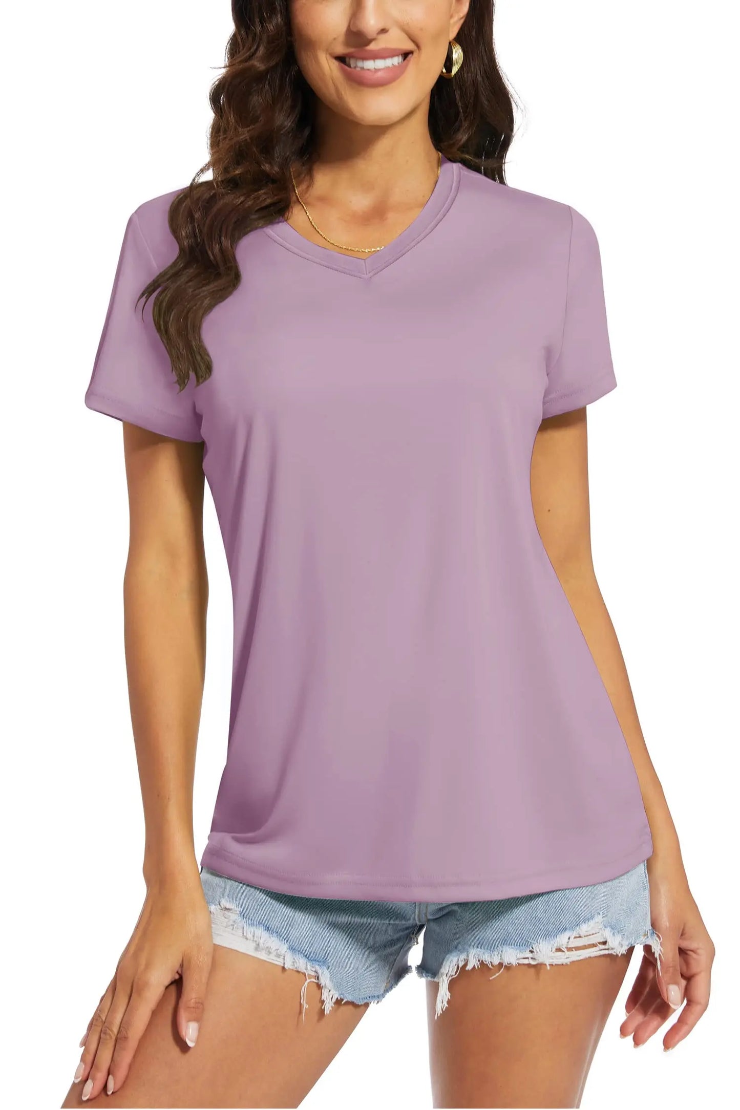 T-shirt femme UPF 50+ col V – Protection solaire et séchage rapide