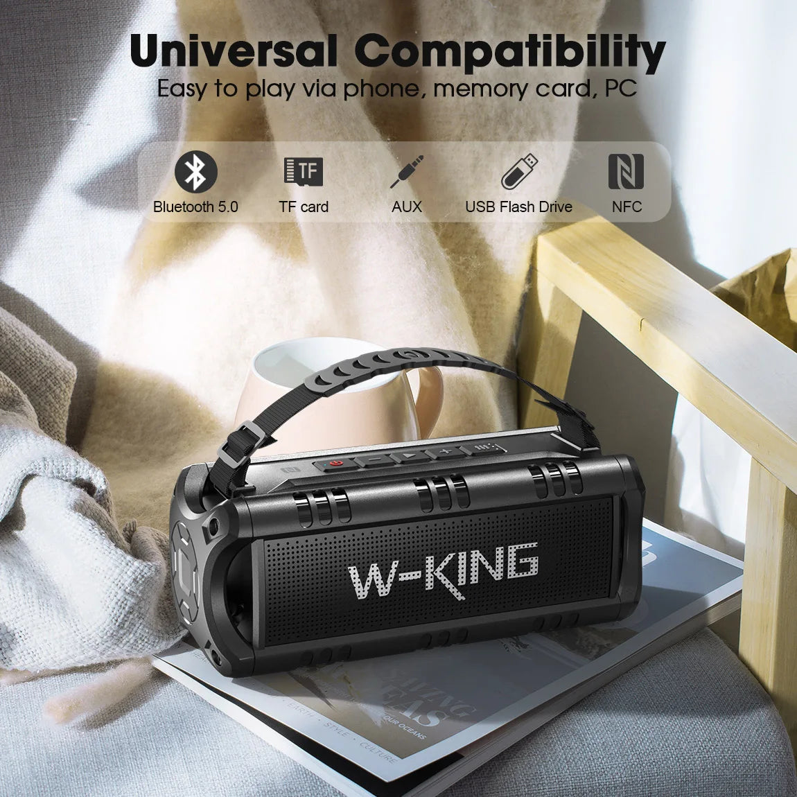 Enceinte Bluetooth Portable W-KING D8 Mini-1 - Son Puissant 30W, Étanche IPX6 et 24h d'Autonomie