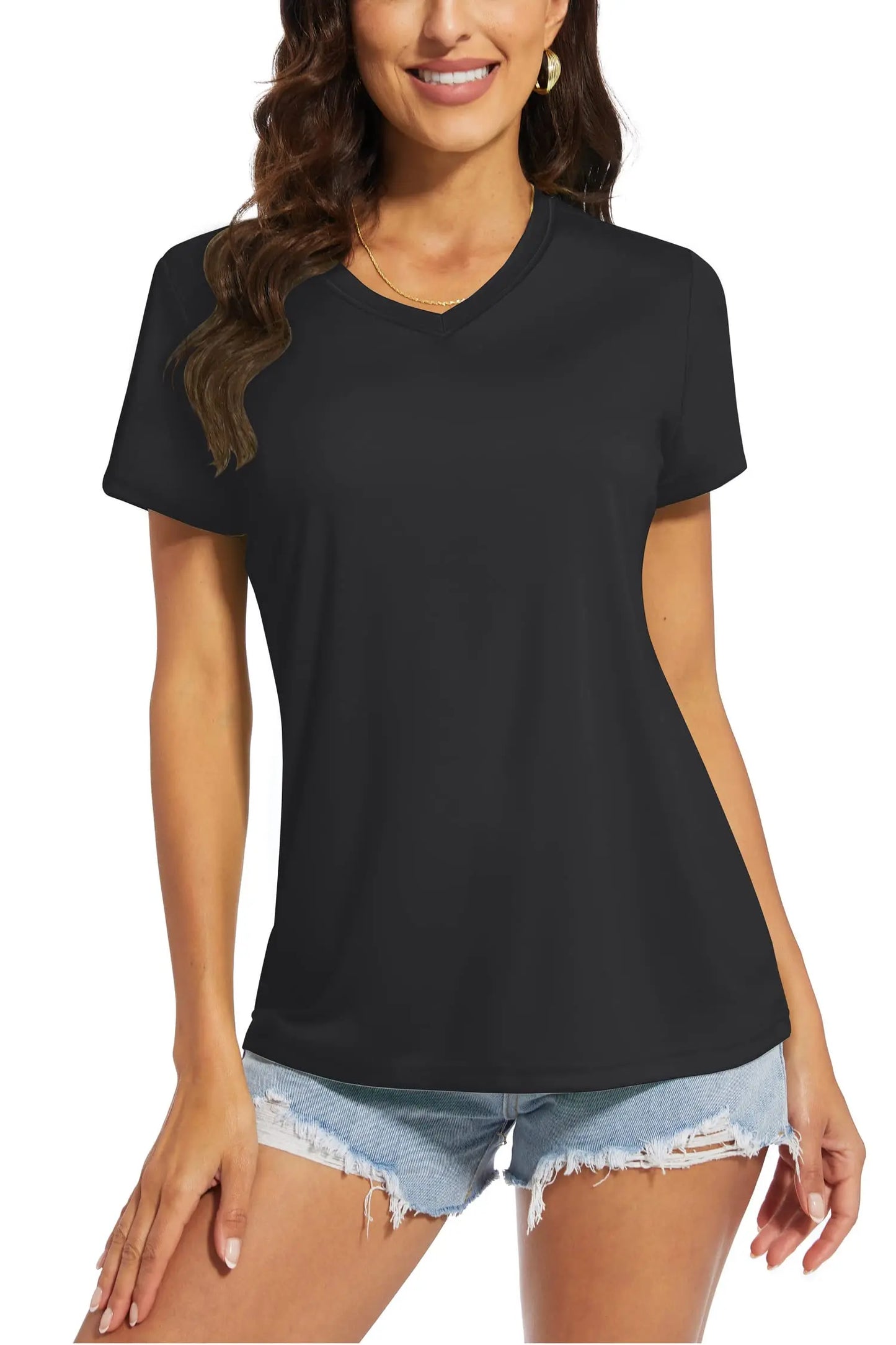 T-shirt femme UPF 50+ col V – Protection solaire et séchage rapide