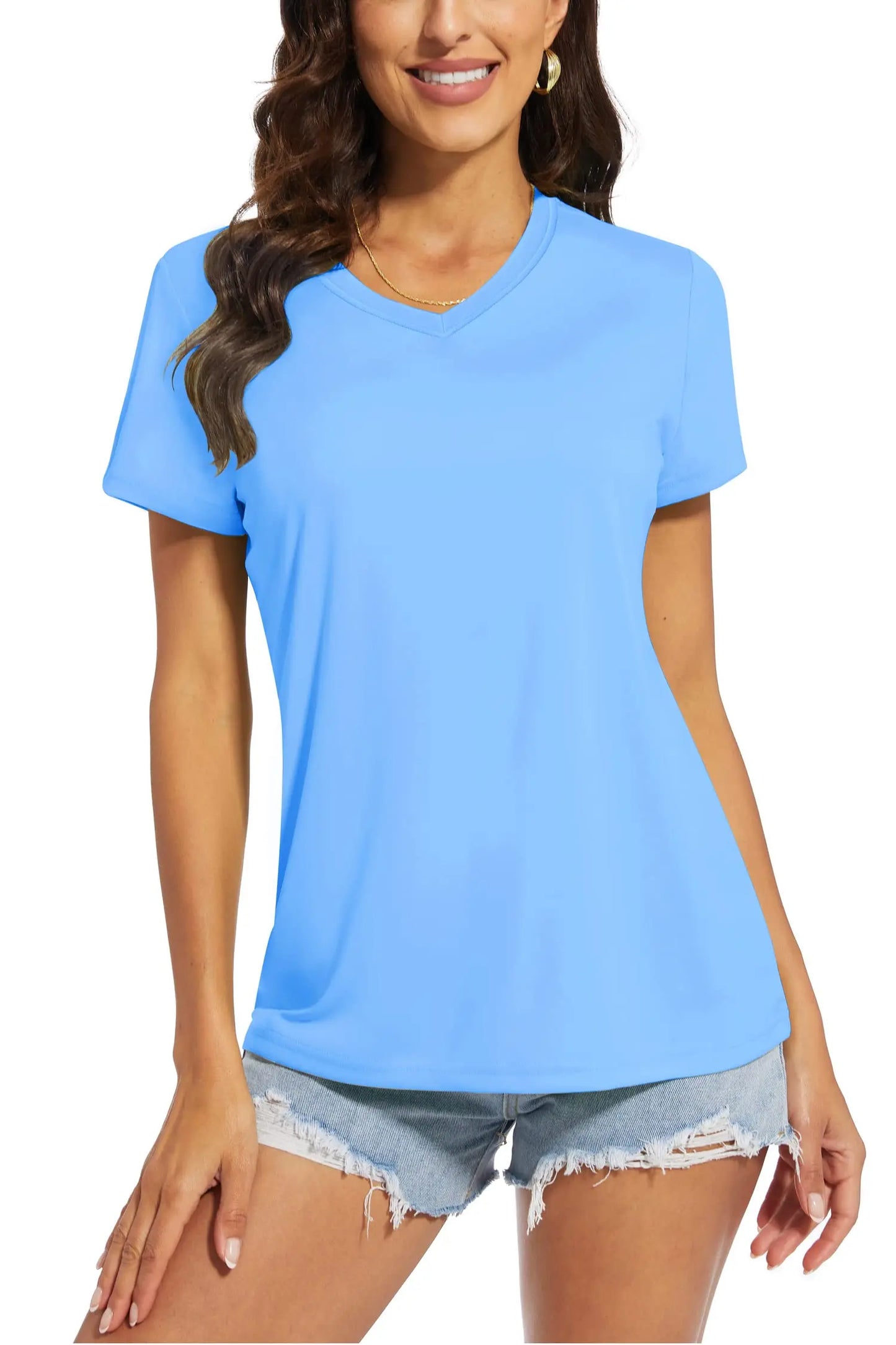 T-shirt femme UPF 50+ col V – Protection solaire et séchage rapide