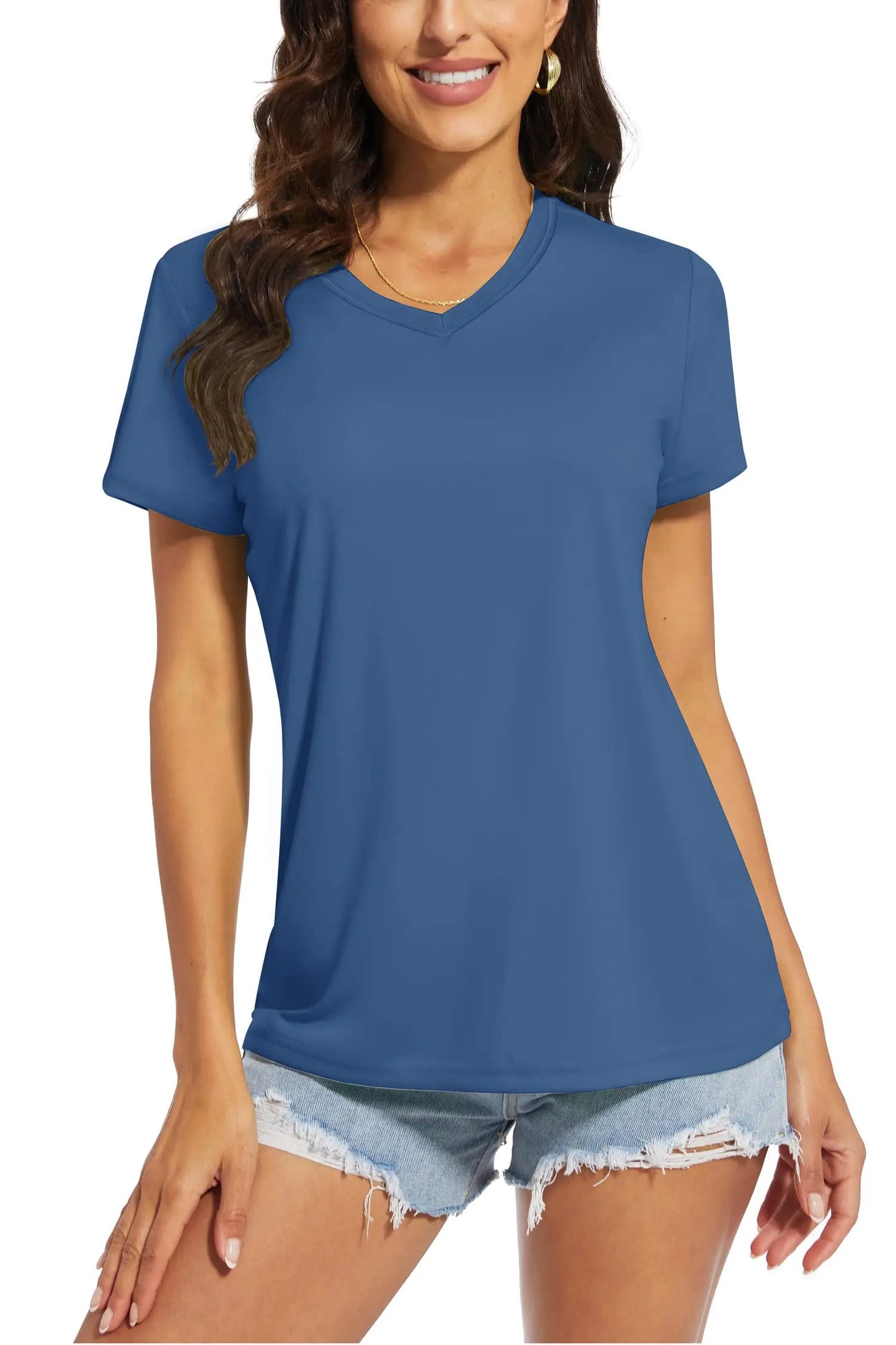 T-shirt femme UPF 50+ col V – Protection solaire et séchage rapide