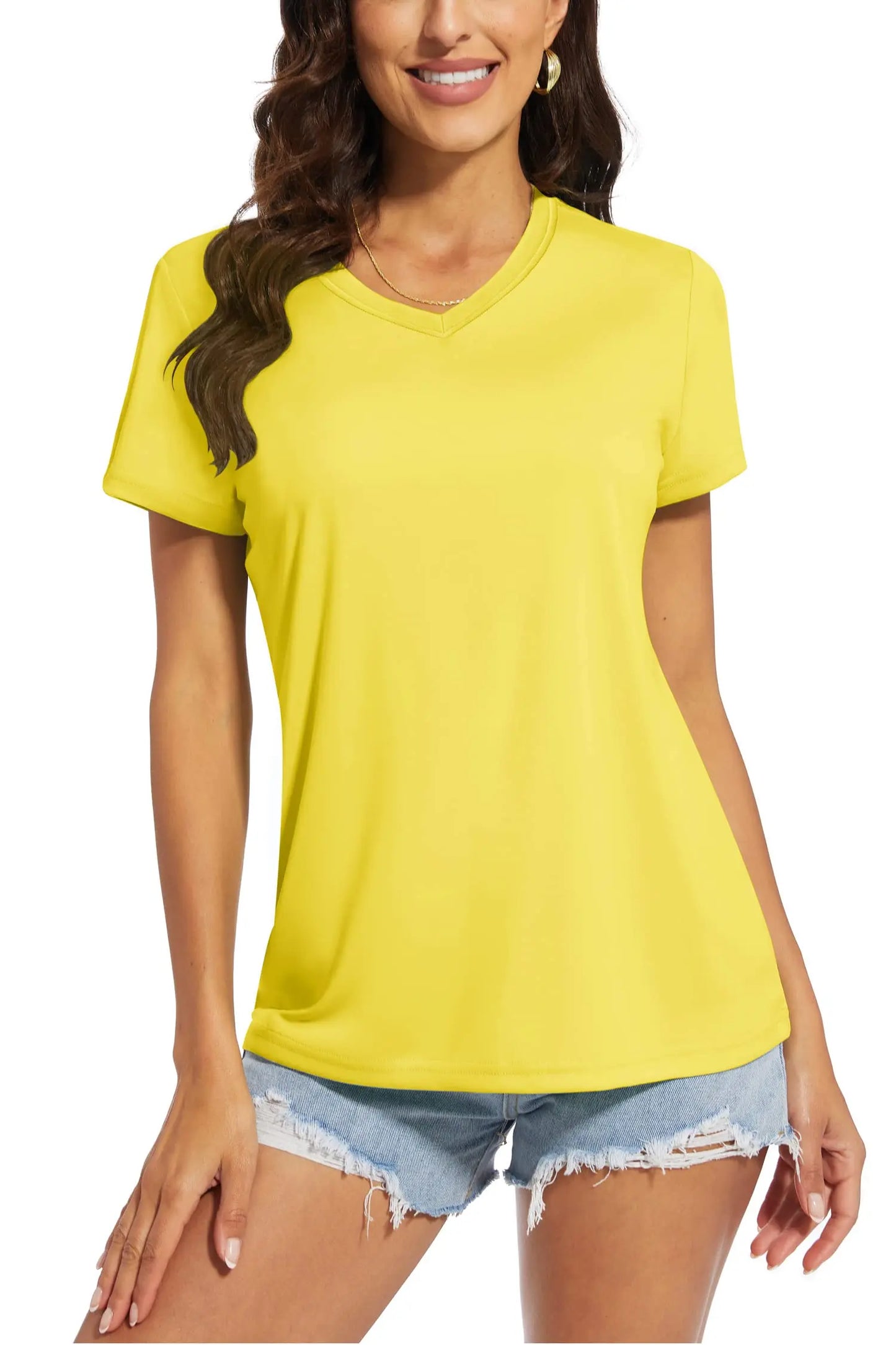 T-shirt femme UPF 50+ col V – Protection solaire et séchage rapide