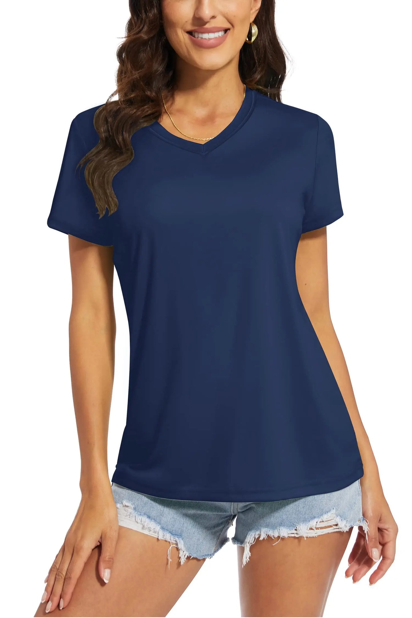 T-shirt femme UPF 50+ col V – Protection solaire et séchage rapide