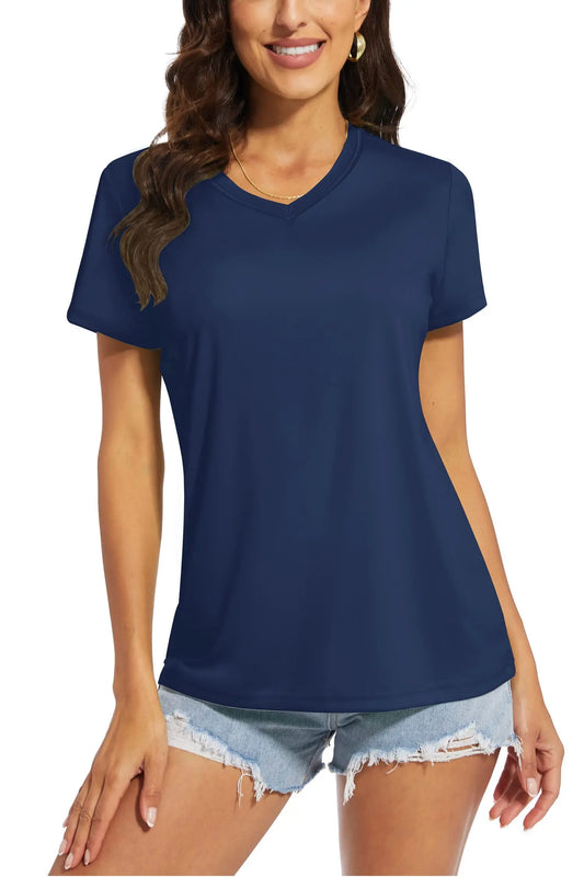 T-shirt femme UPF 50+ col V – Protection solaire et séchage rapide