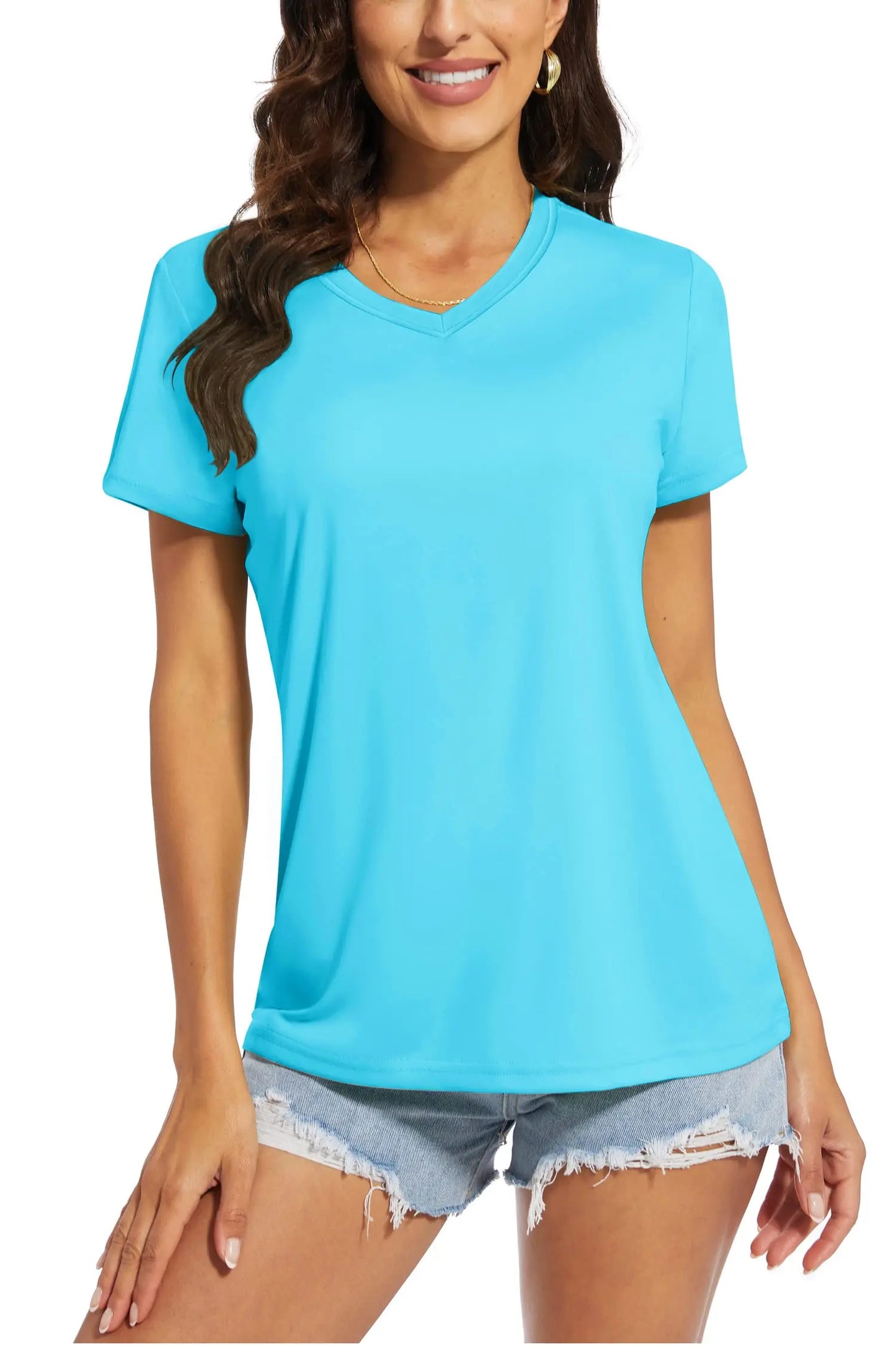 T-shirt femme UPF 50+ col V – Protection solaire et séchage rapide