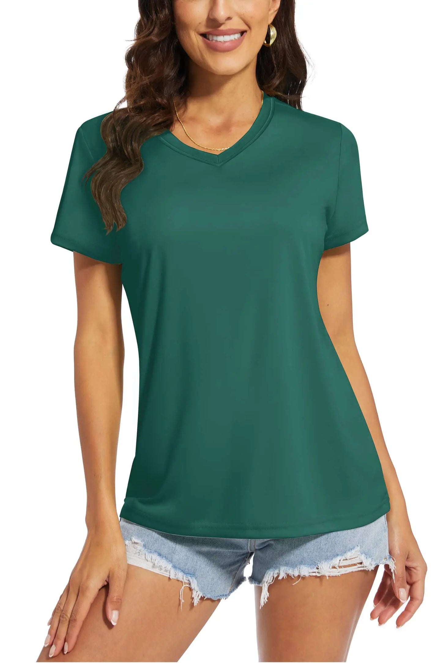T-shirt femme UPF 50+ col V – Protection solaire et séchage rapide