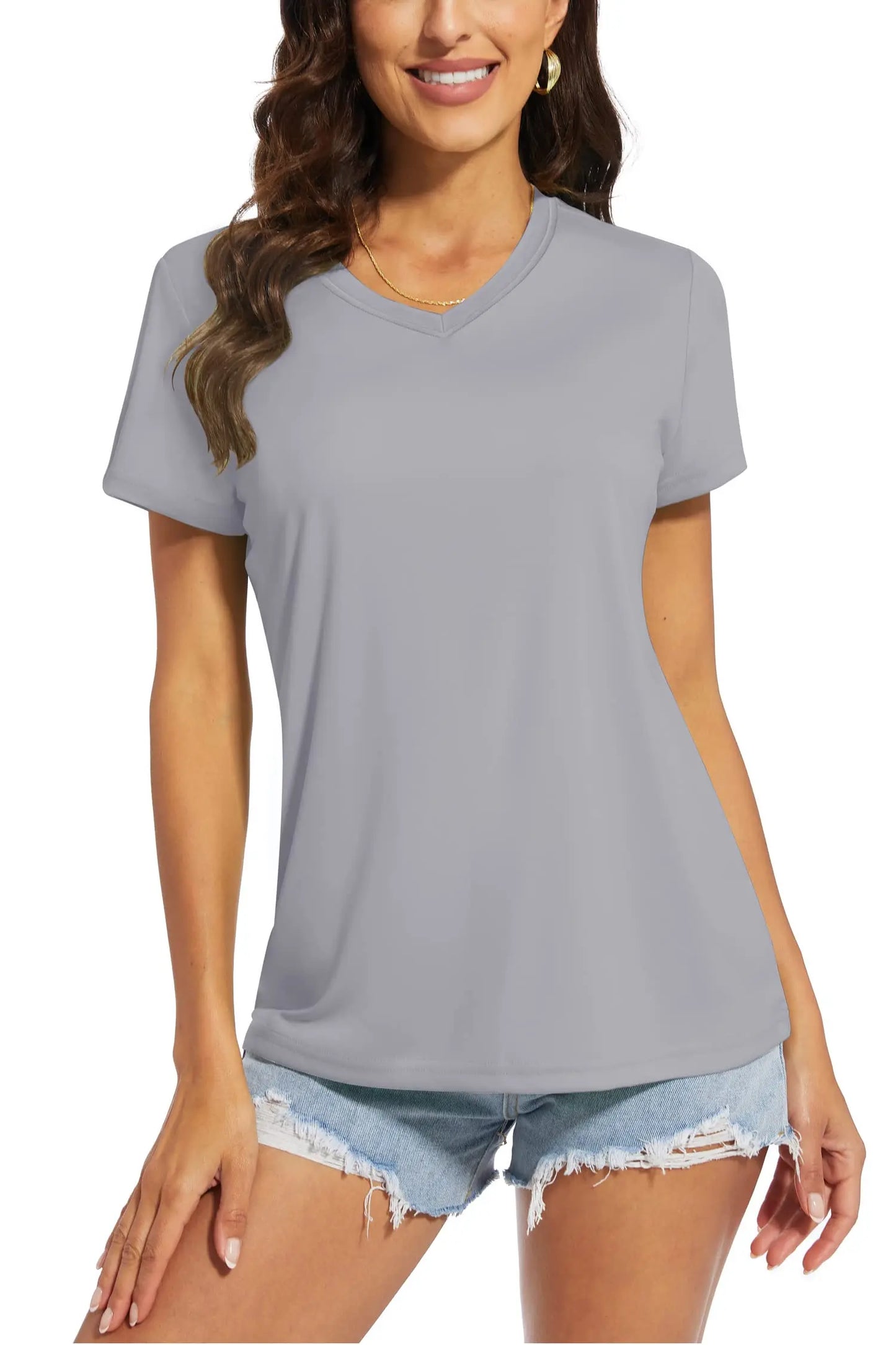 T-shirt femme UPF 50+ col V – Protection solaire et séchage rapide