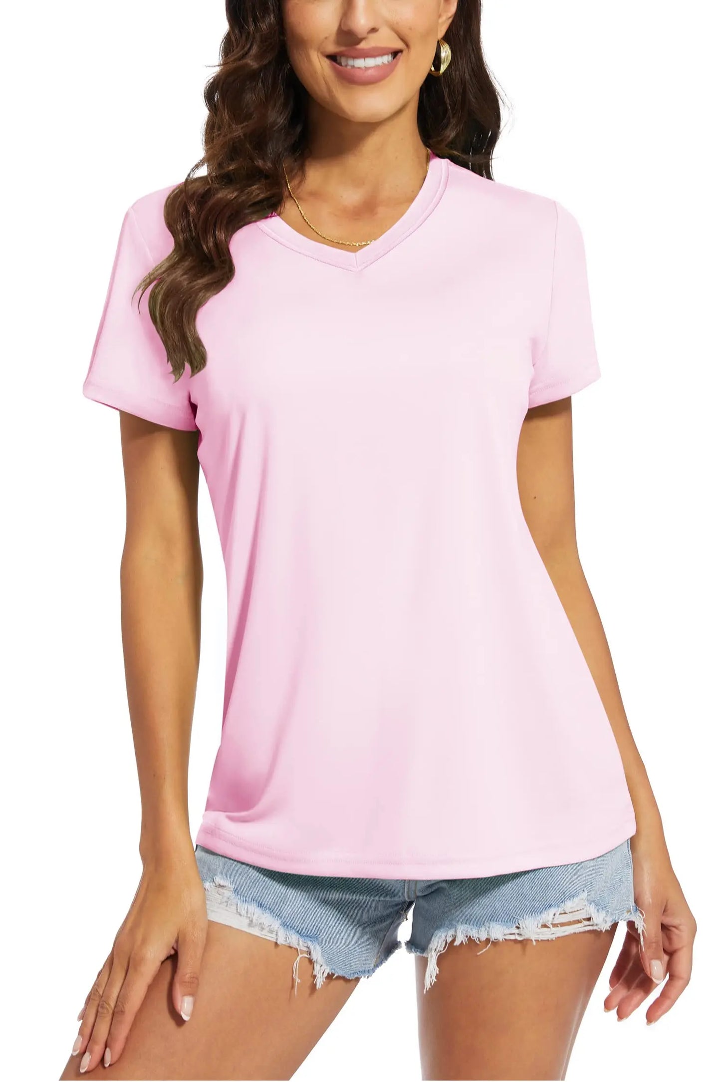 T-shirt femme UPF 50+ col V – Protection solaire et séchage rapide