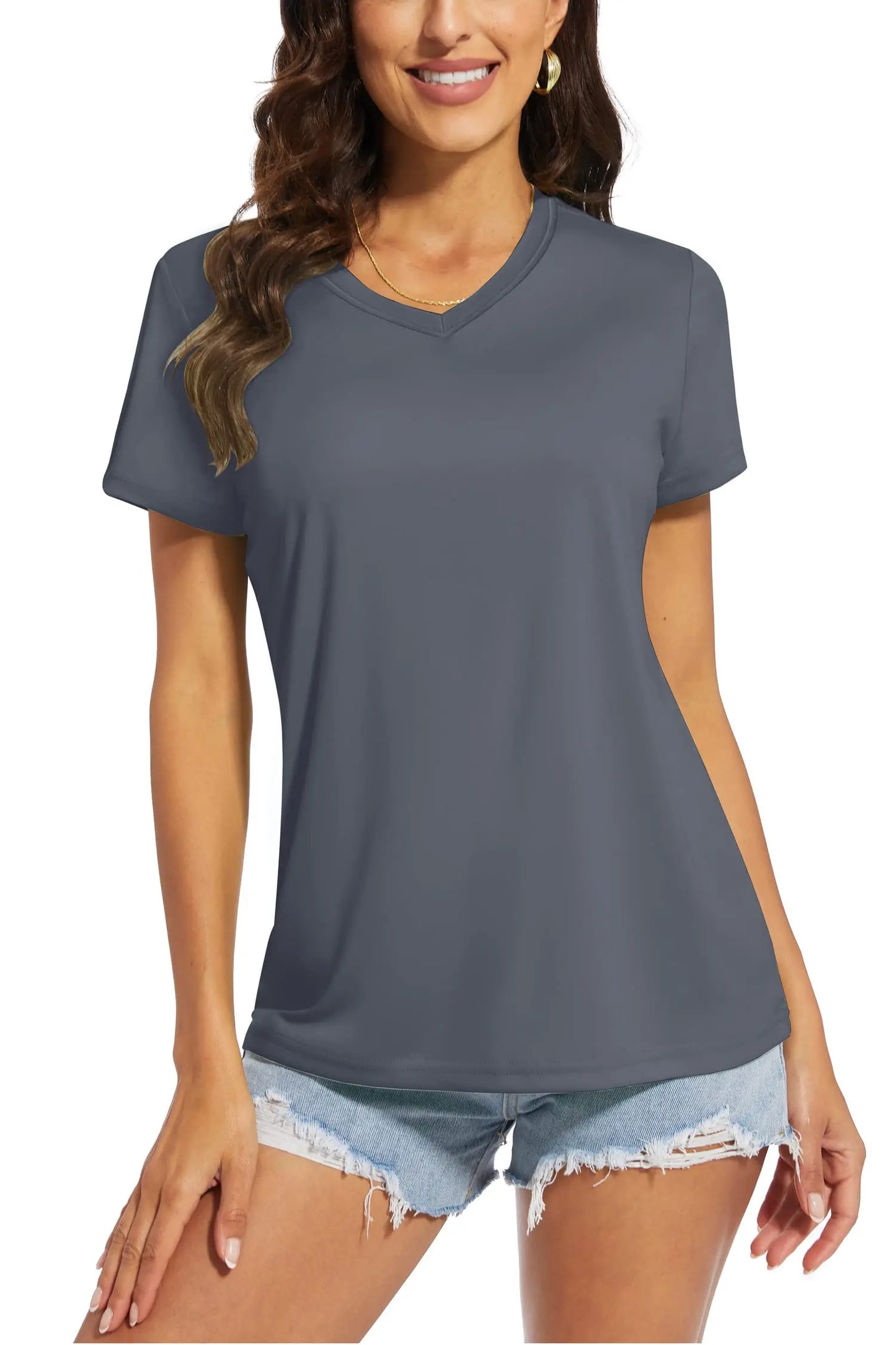 T-shirt femme UPF 50+ col V – Protection solaire et séchage rapide