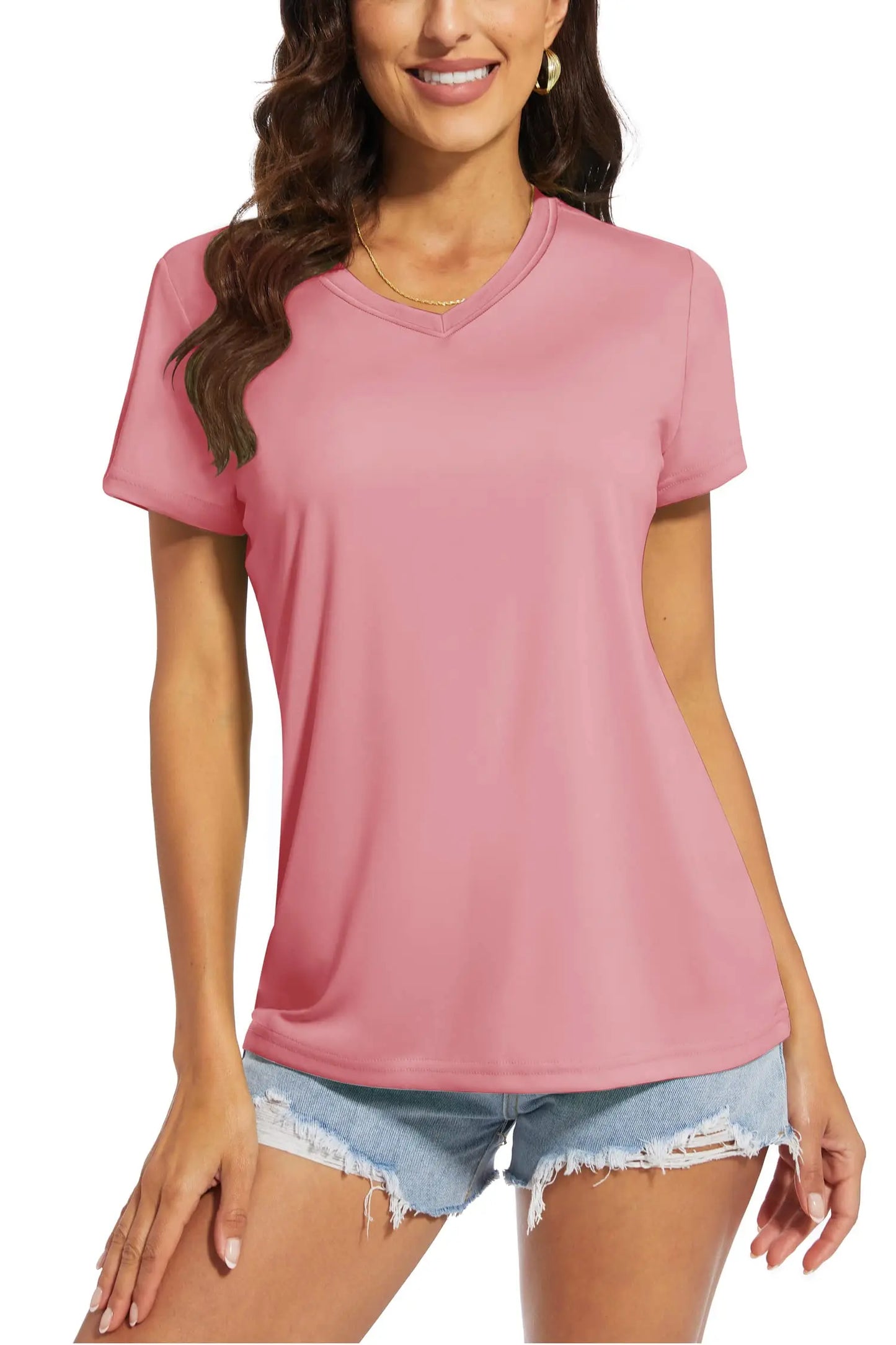 T-shirt femme UPF 50+ col V – Protection solaire et séchage rapide