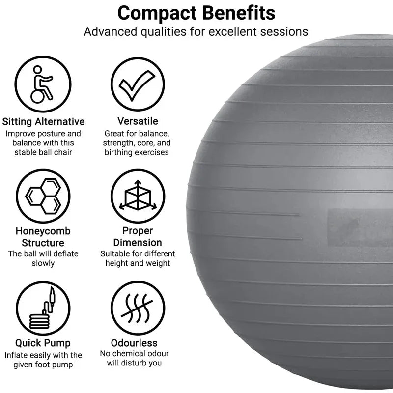 Ballon de yoga 65 cm – Swiss Ball de stabilité et renforcement jusqu’à 90 kg
