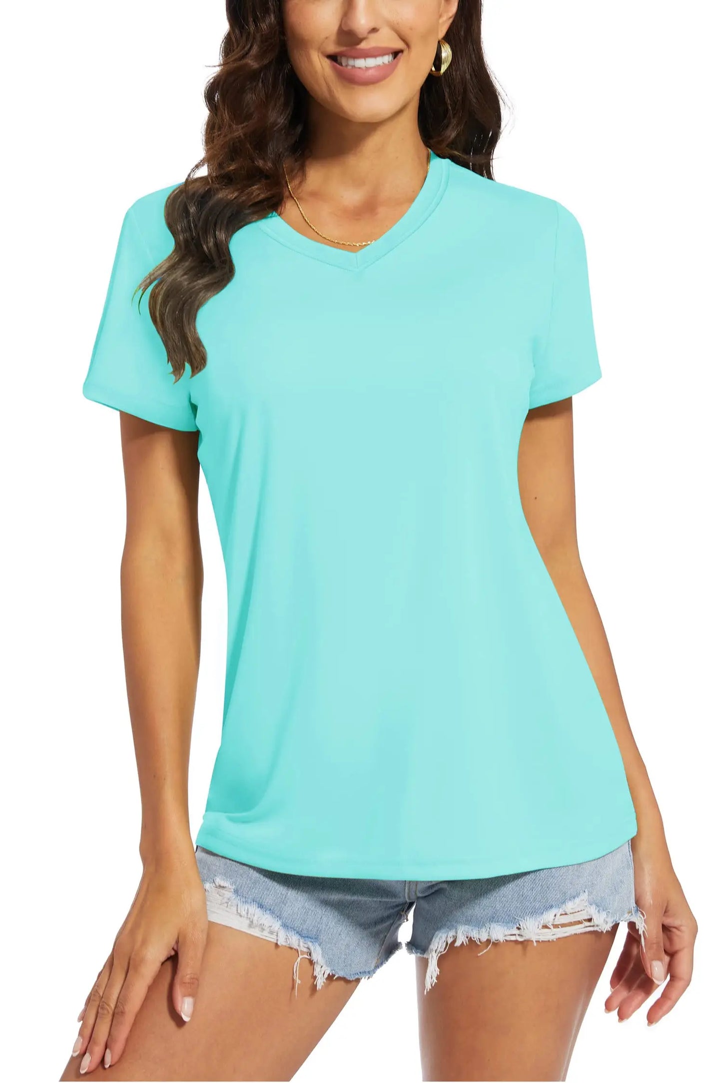 T-shirt femme UPF 50+ col V – Protection solaire et séchage rapide