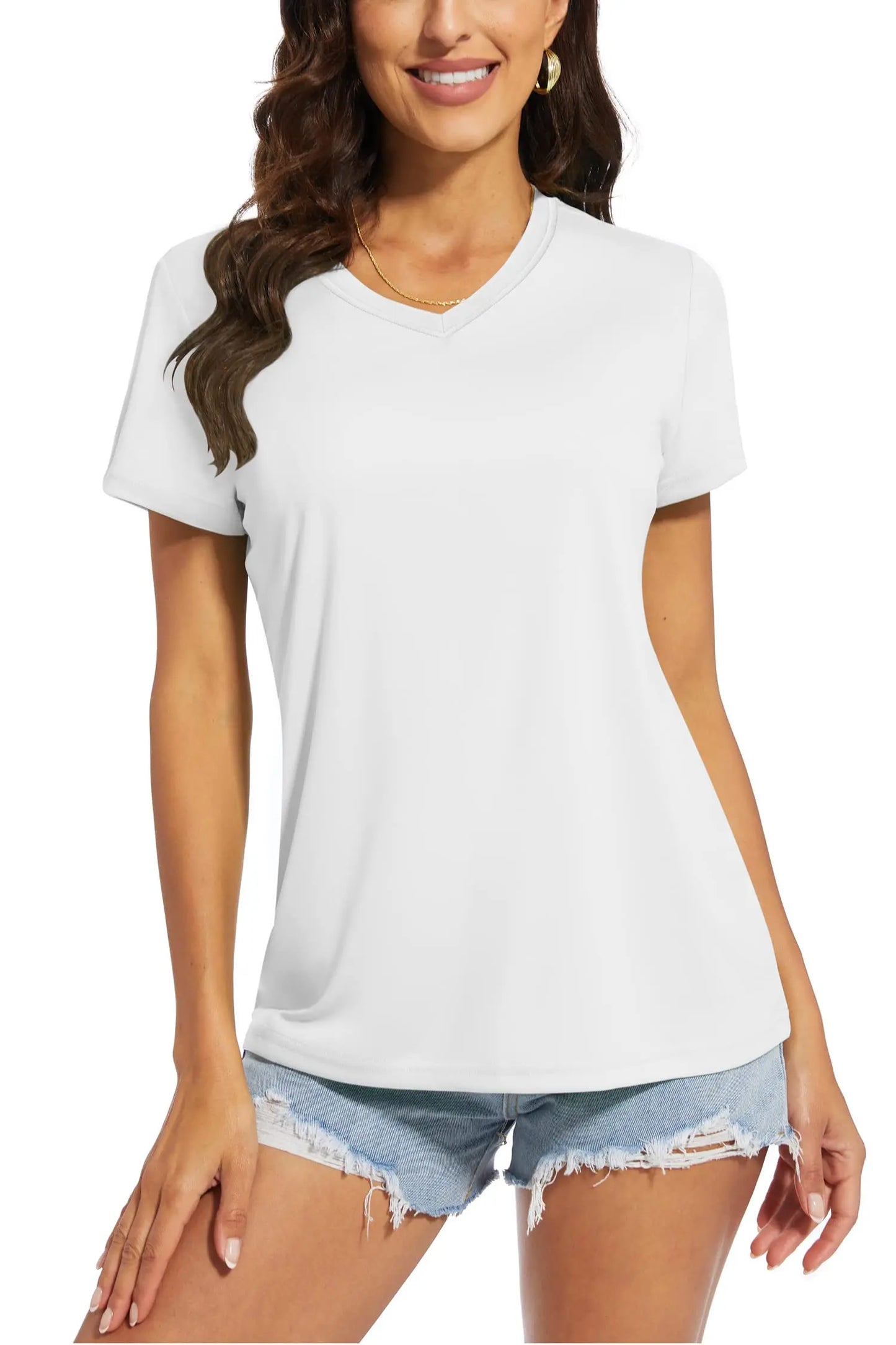 T-shirt femme UPF 50+ col V – Protection solaire et séchage rapide