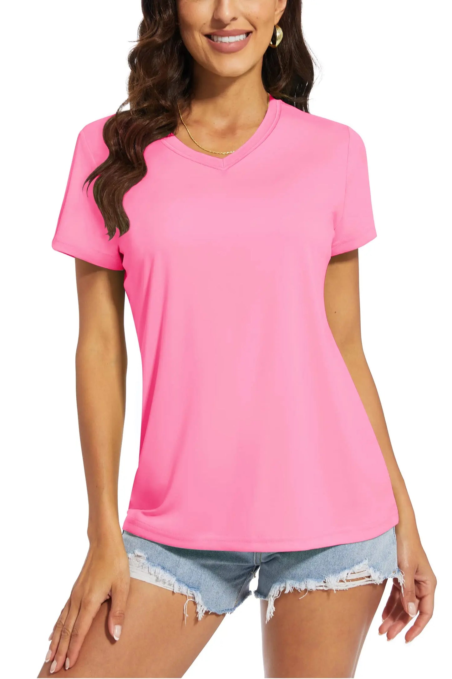 T-shirt femme UPF 50+ col V – Protection solaire et séchage rapide