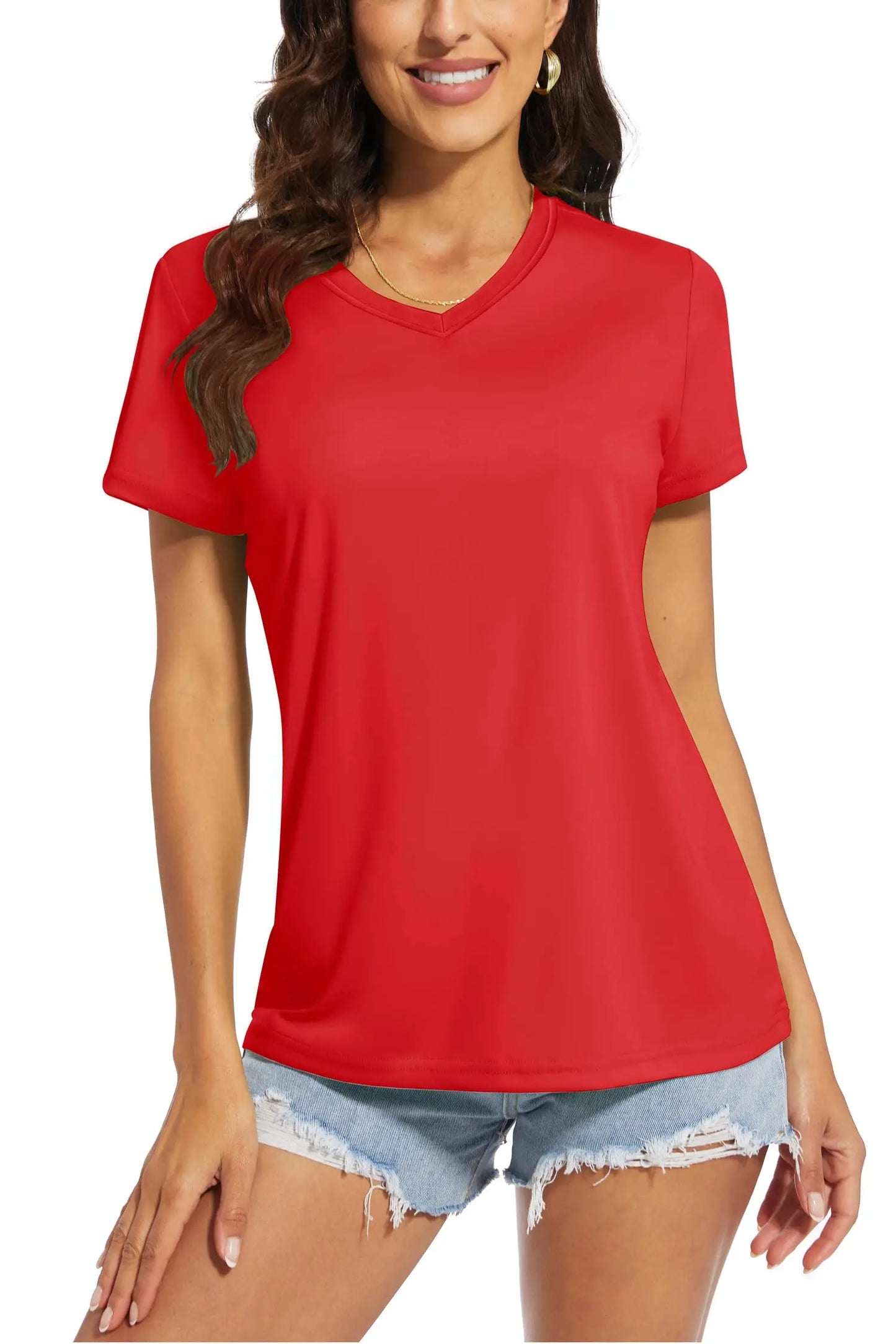 T-shirt femme UPF 50+ col V – Protection solaire et séchage rapide