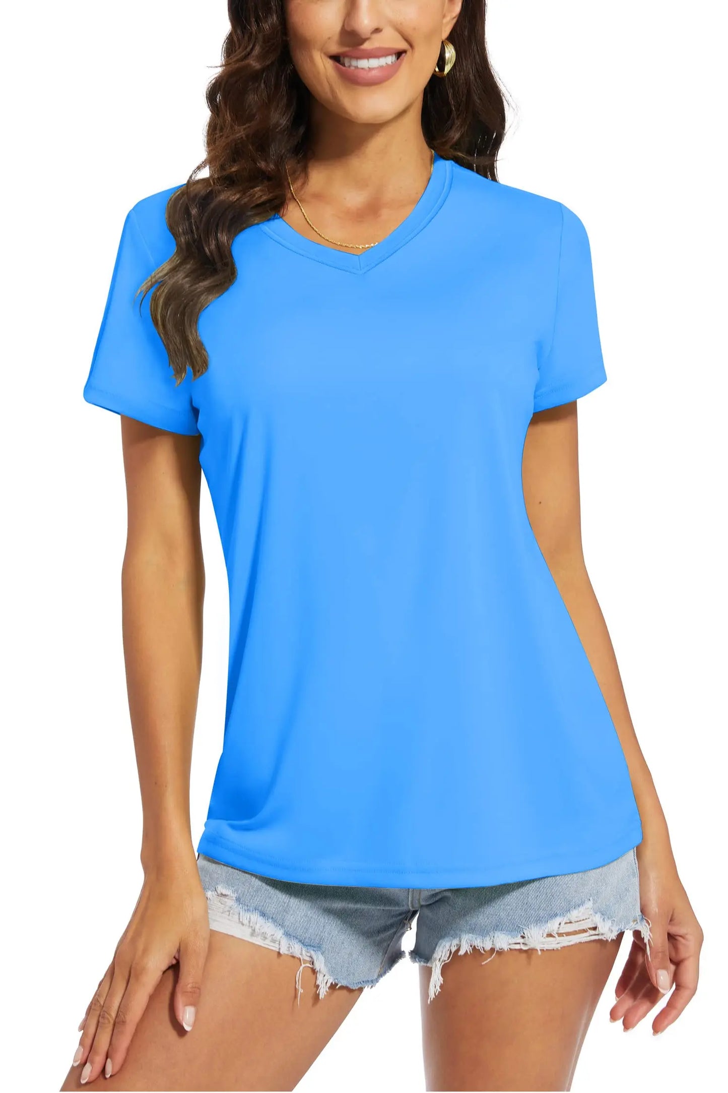 T-shirt femme UPF 50+ col V – Protection solaire et séchage rapide